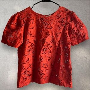NWT Artelier Nicole Miller | Cotton Eyelet Red Short Sleeve Top Extra Small